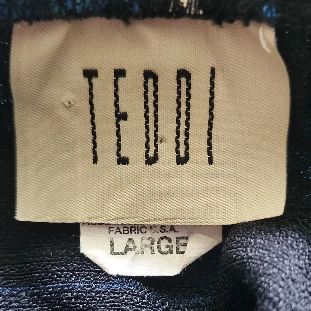 Vintage Teddi Skirt Size Large Blue Black Tribal Print Boho Midi Rayon Acetate